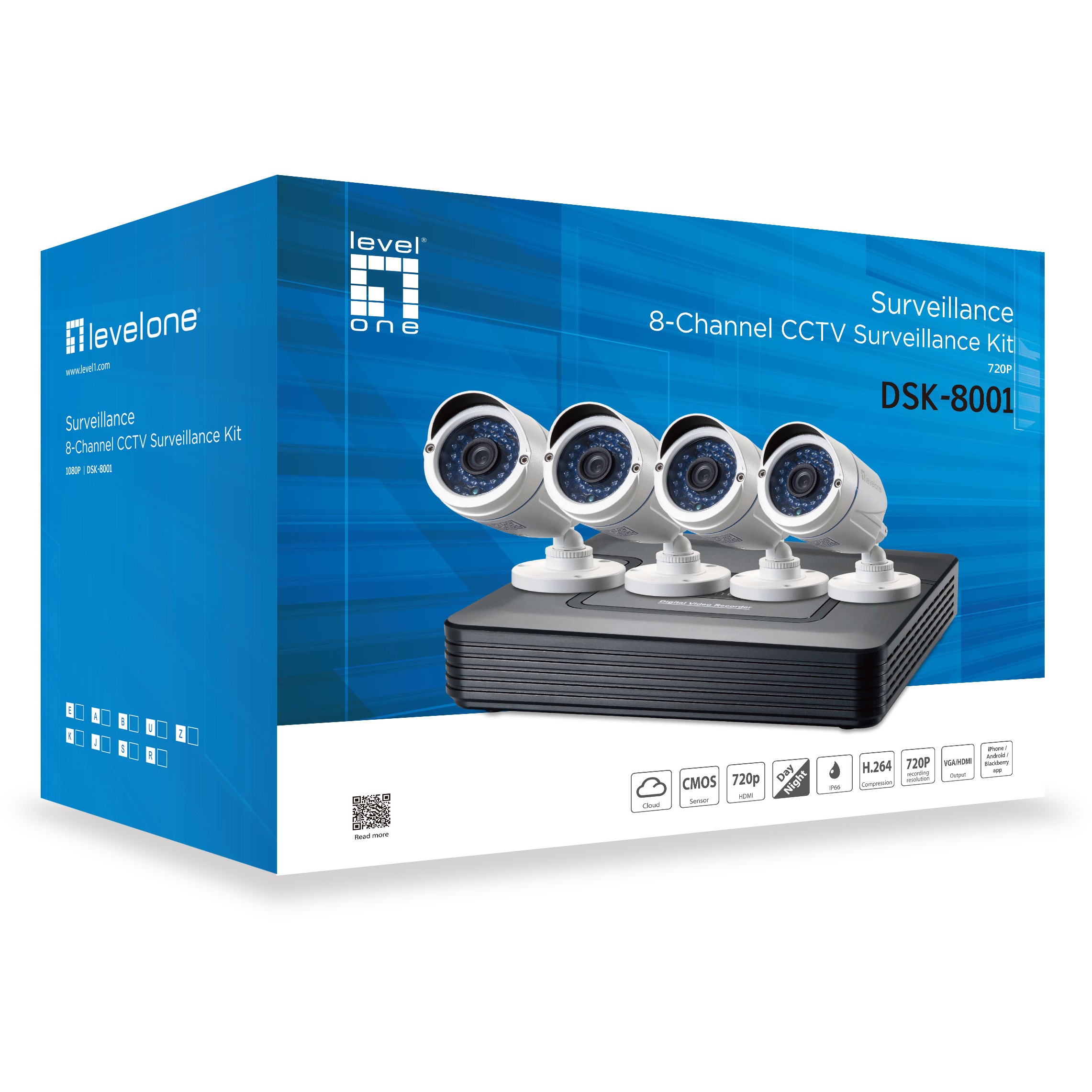 CCTV LevelOne 8-Kanal Fix Out H.264 IR 4xCam inkl.-1