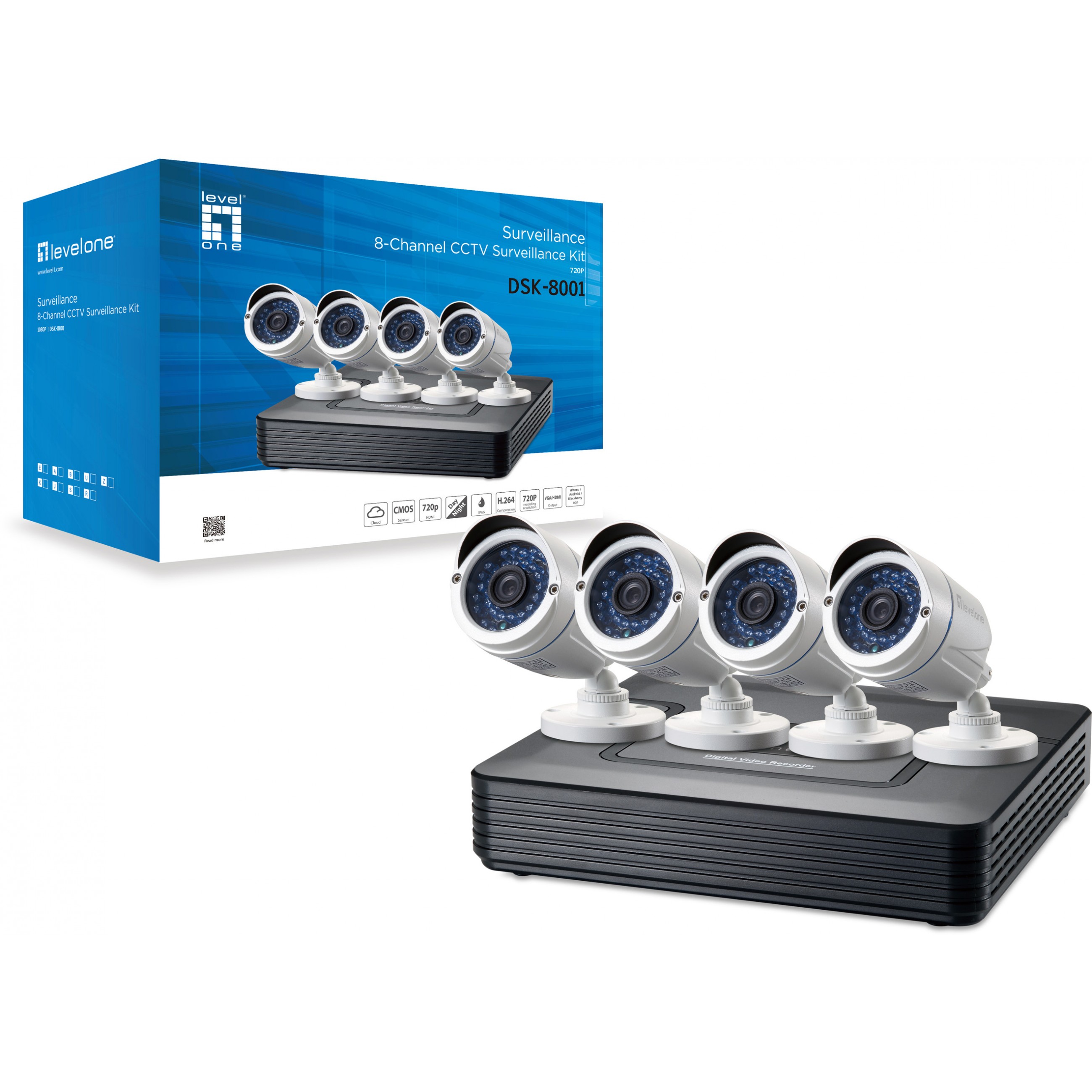 CCTV LevelOne 8-Kanal Fix Out H.264 IR 4xCam inkl.-2