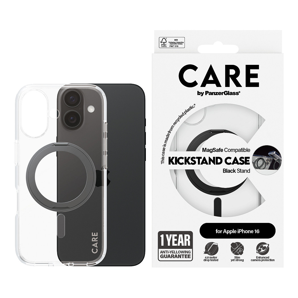Futrola PANZER GLASS CARE Case Feature Black Kickstand MagSAFE iPhone 16-4