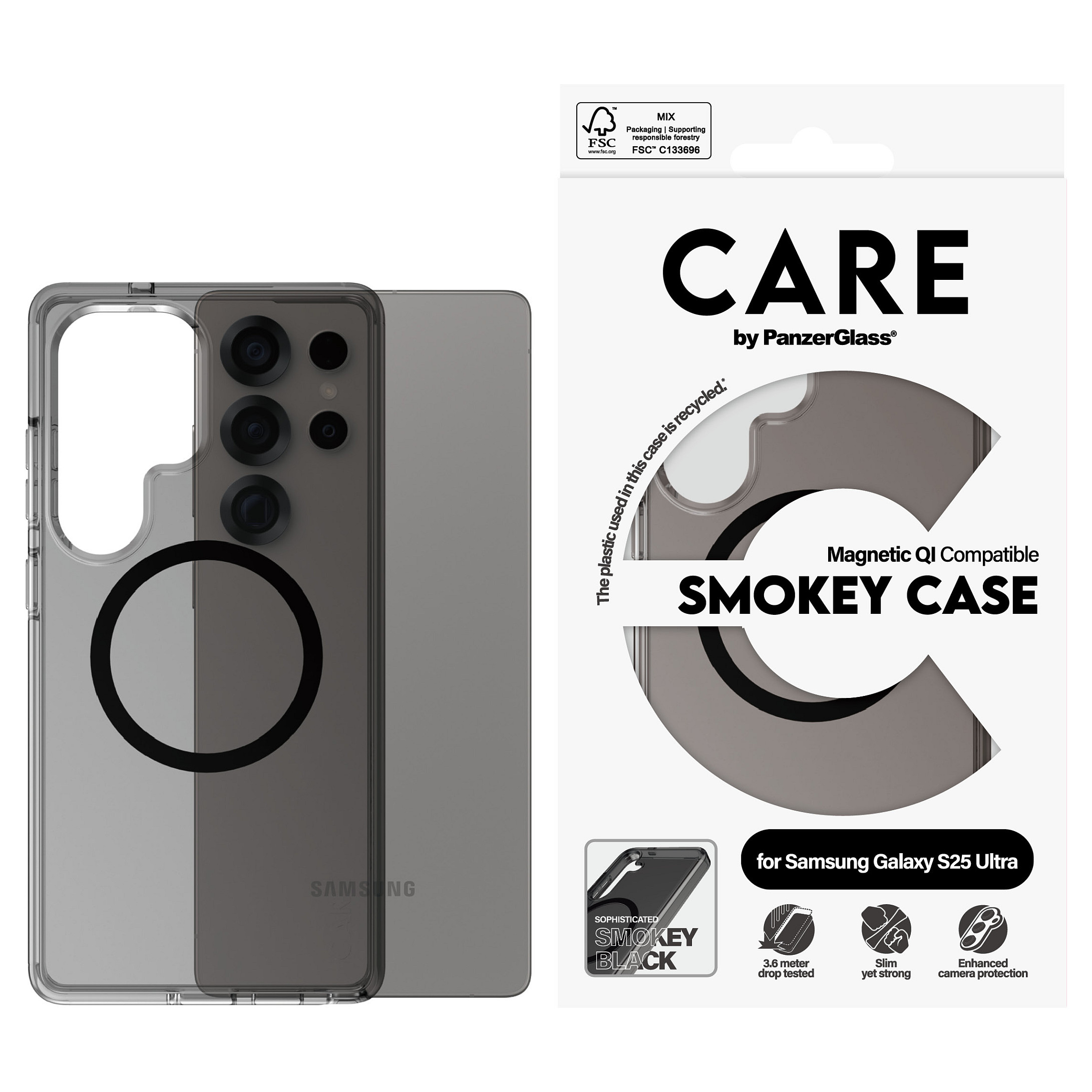 Futrola PANZER GLASS CARE Flagship Case Smokey/Black QI Compatible Galaxy S25 Ultra-3