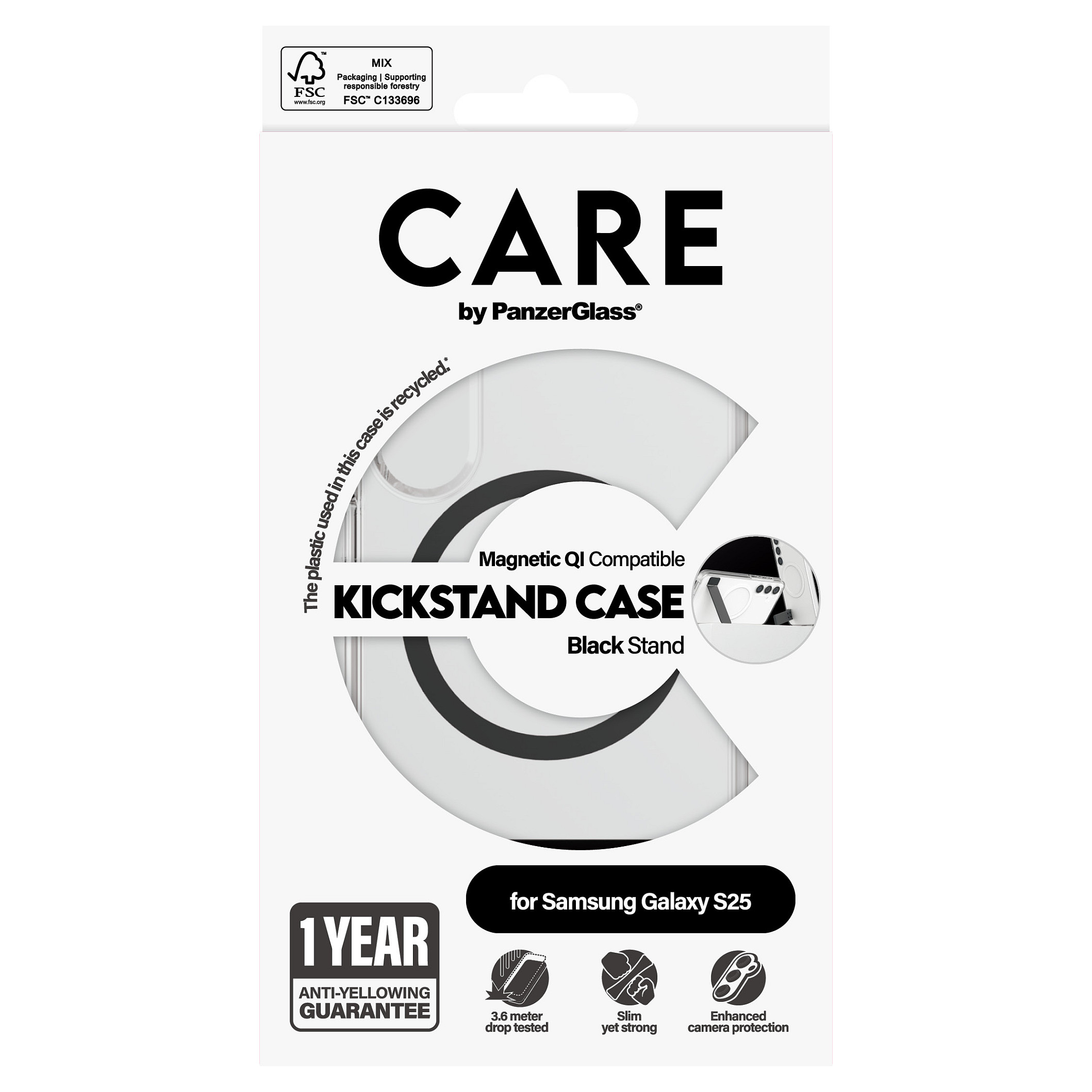 Futrola PANZER GLASS CARE Feature Case Clear Kickstand & QI Compatible Galaxy S25-1