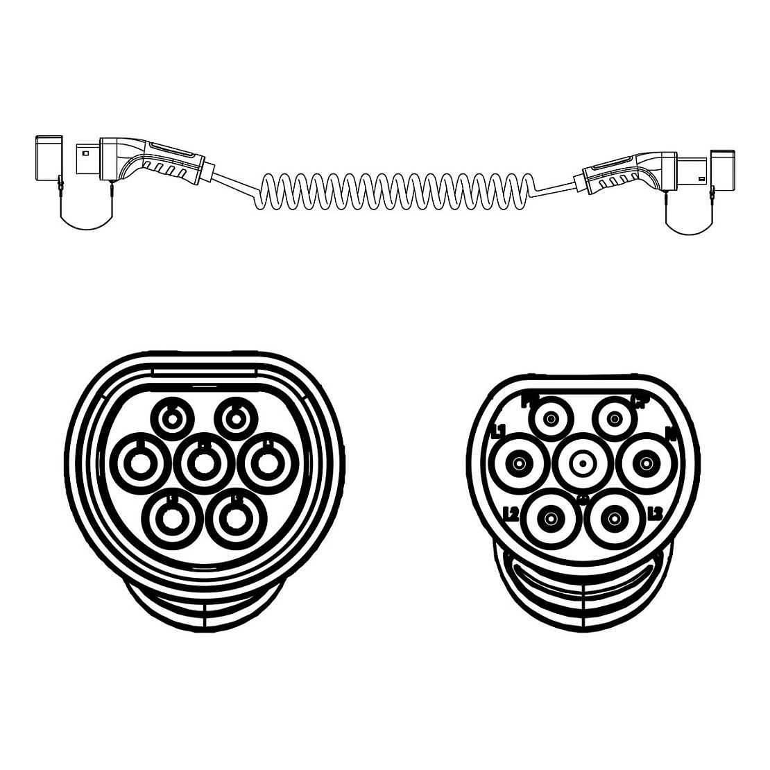 Kabel za punjenje električnih vozila ROLINE spiralni Tip 2 na Tip 2 (22kW, 32A, 3-fazni, 5m)-1
