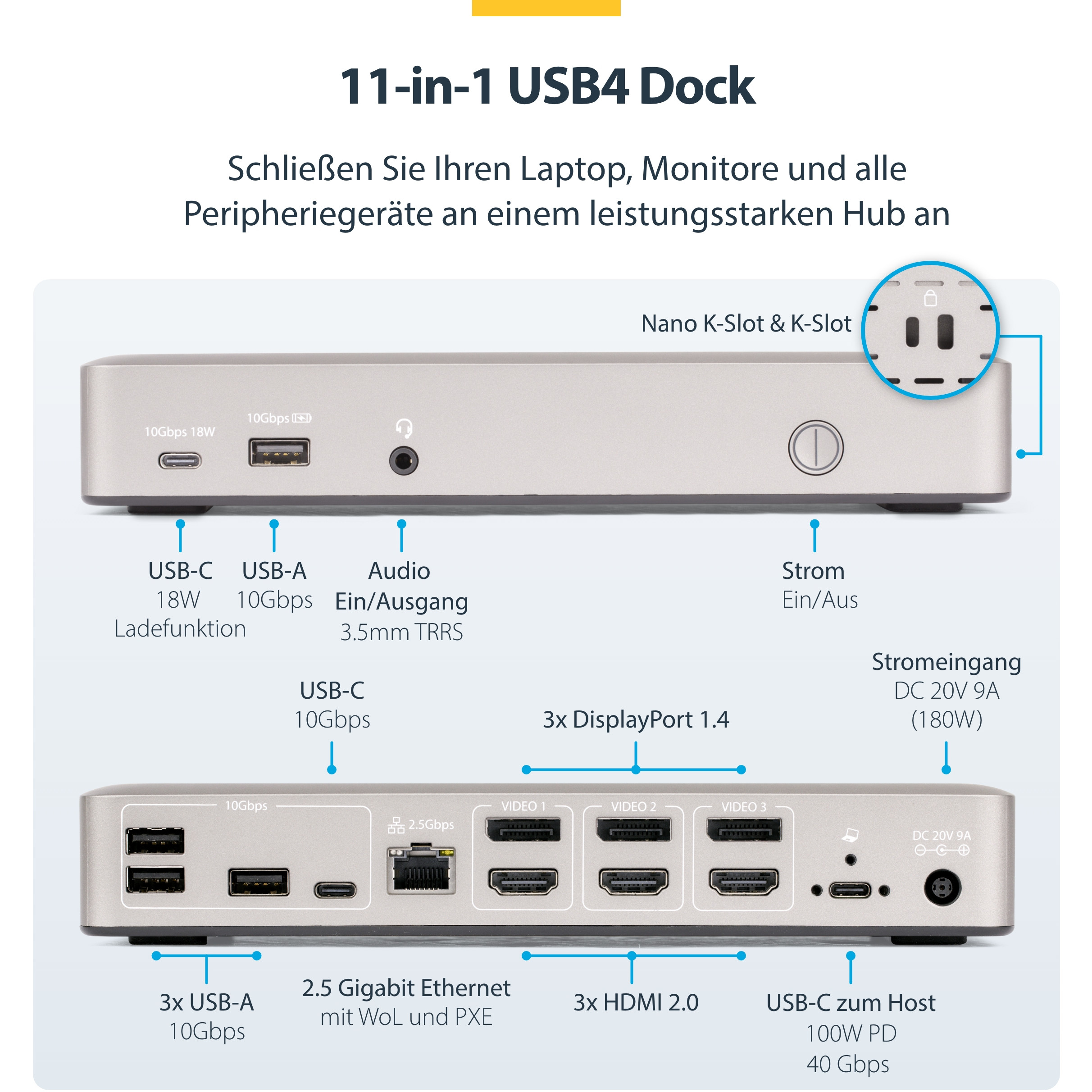 Docking stanica StarTech 3X MONITOR USB4 DOCK 100W PD-2