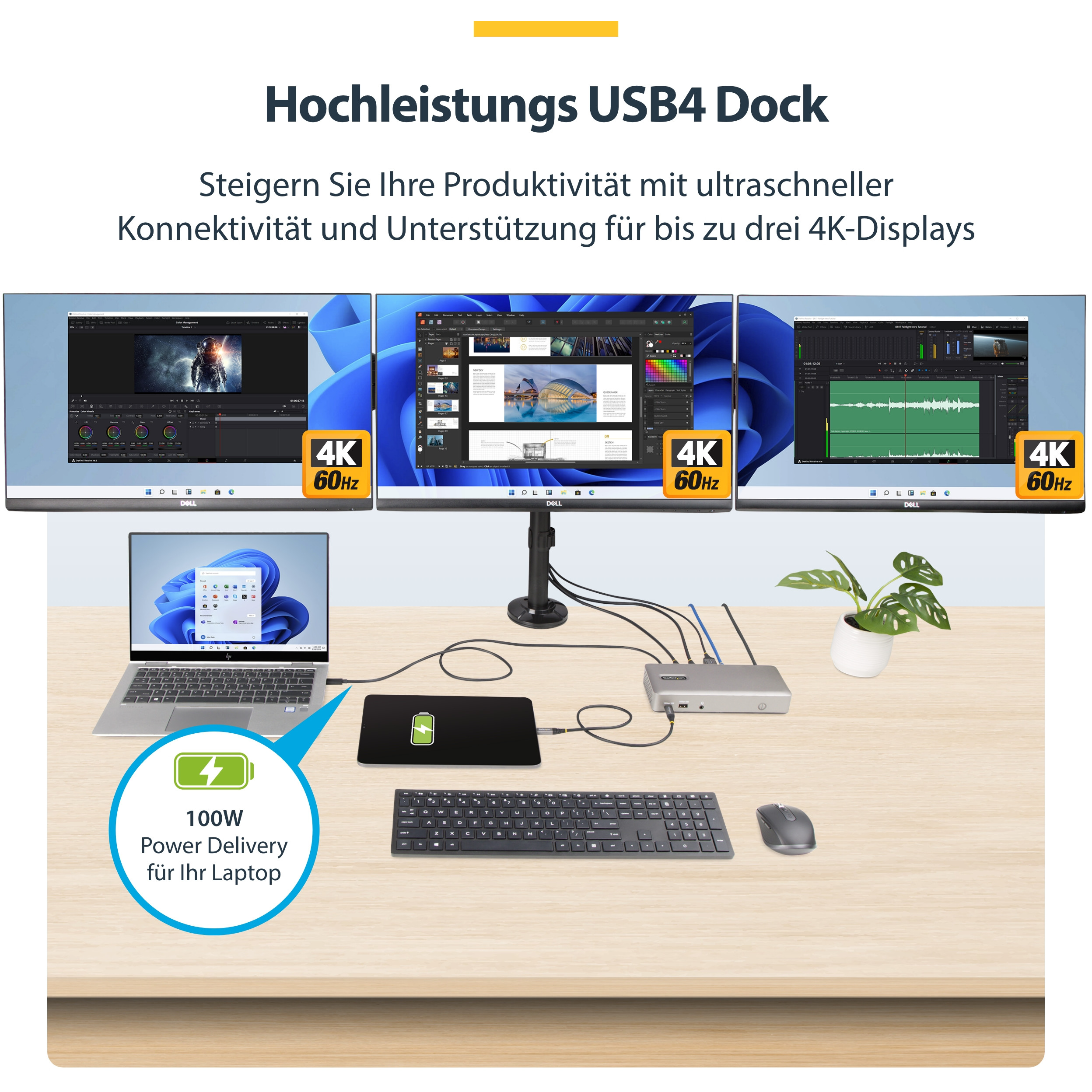 Docking stanica StarTech 3X MONITOR USB4 DOCK 100W PD-3