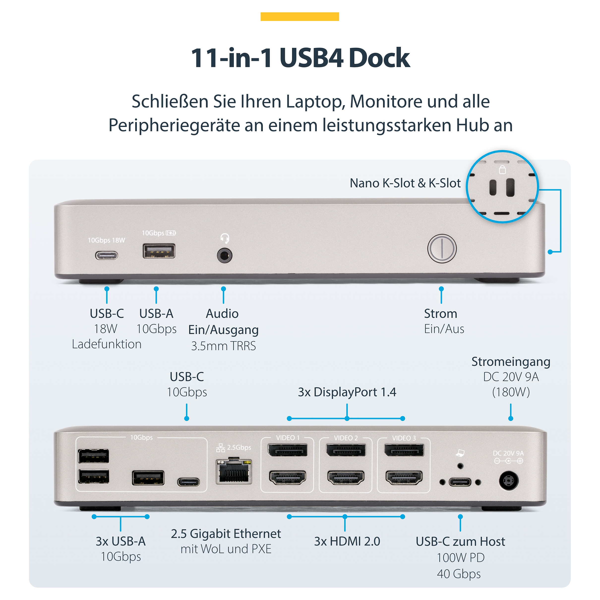 Docking stanica StarTech 3X MONITOR USB4 DOCK 100W PD-17