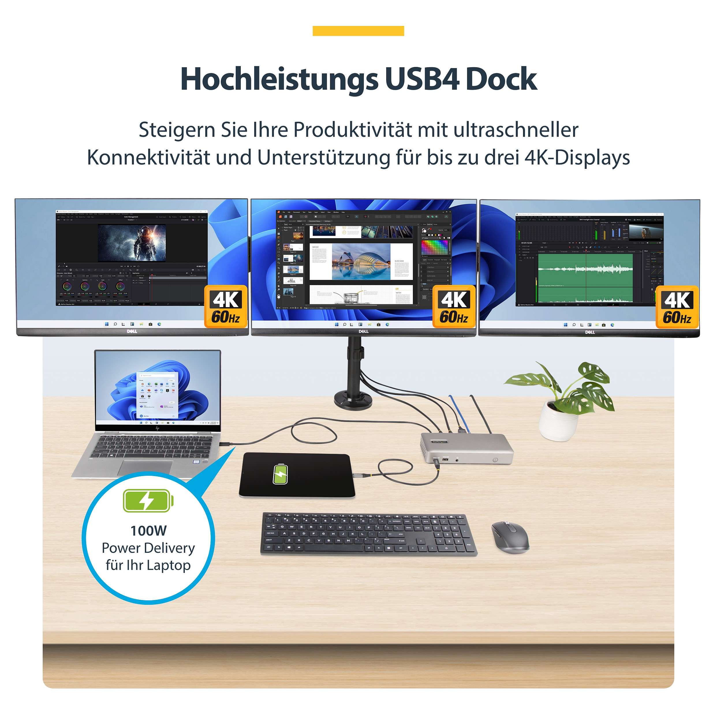 Docking stanica StarTech 3X MONITOR USB4 DOCK 100W PD-18