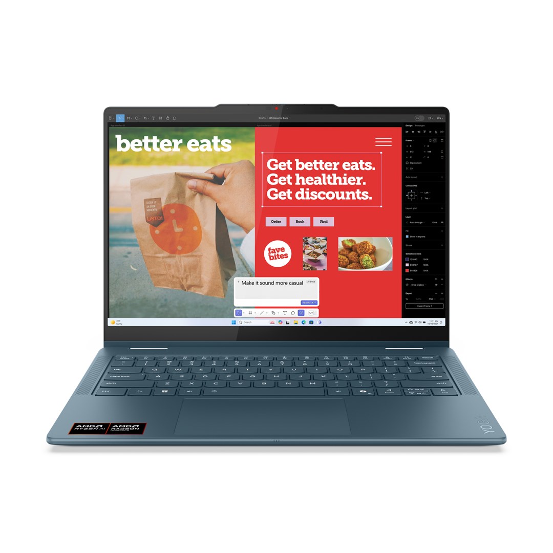 Laptop LENOVO Yoga 7 2-in-1 14AKP10 (14" Touchscreen, WUXGA, AMD Ryzen 5 3400U, 16 GB RAM, 512 GB SSD, Windows 11, Teal) – internacionalna non HR tipkovnica