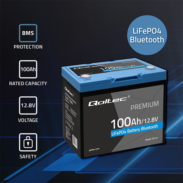 Baterija QOLTEC LiFePO4 12.8V 100Ah (Bluetooth, LCD)-1
