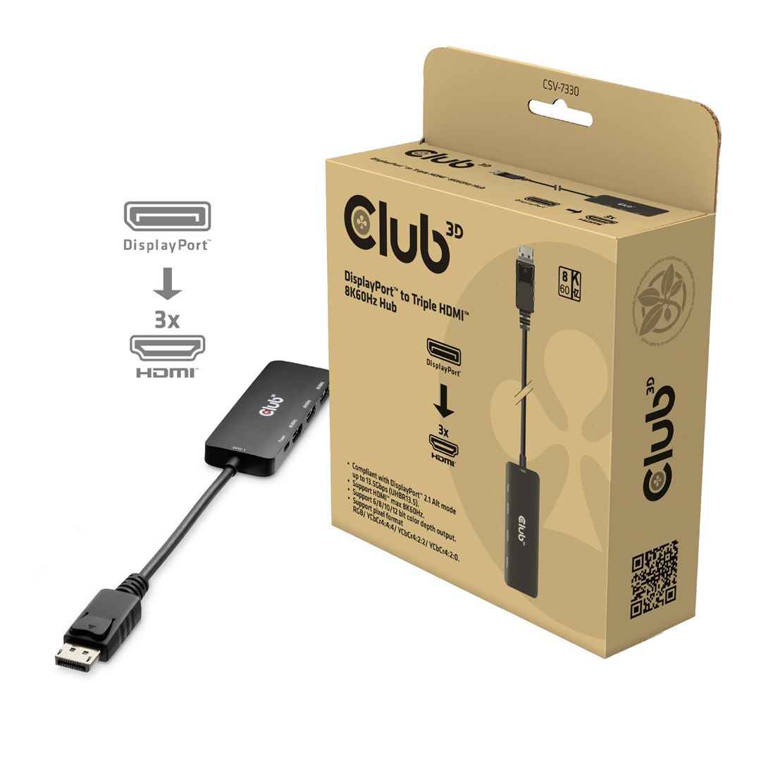 Hub CLUB 3D DisplayPort to Triple HDMI (8K60Hz)