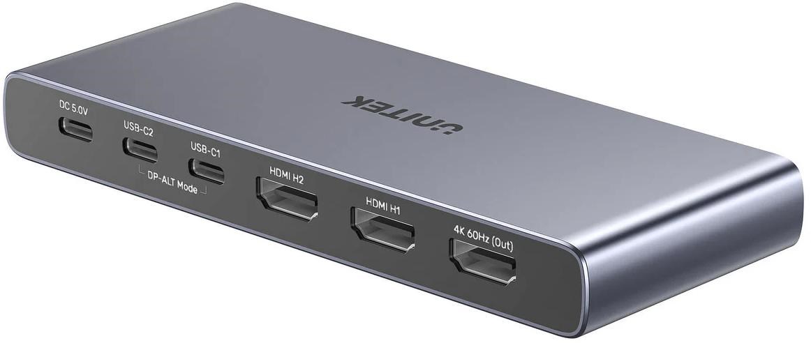 KVM Switch UNITEK C1109A, 4-u-1, 2x HDMI, 2x USB-C, 4K 60Hz