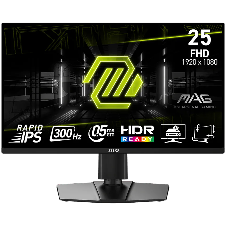 Monitor MSI MAG 255PXF (24.5", rapid ips, fhd, 300hz, amd freesync premium, hdr ready, display port, hdmi, headphone jack, speakers, tilt, pivot, swivel, height adjustment)