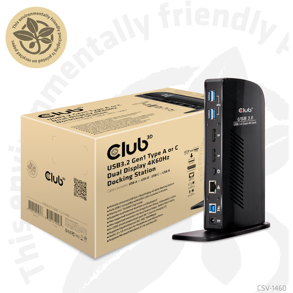 Docking stanica CLUB 3D 4K 60Hz USB3 ->6xUSB3/2xDP/LAN/Audio crna-1