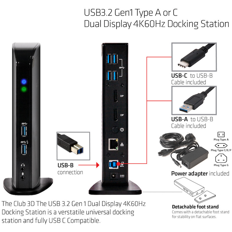 Docking stanica CLUB 3D 4K 60Hz USB3 ->6xUSB3/2xDP/LAN/Audio crna-5