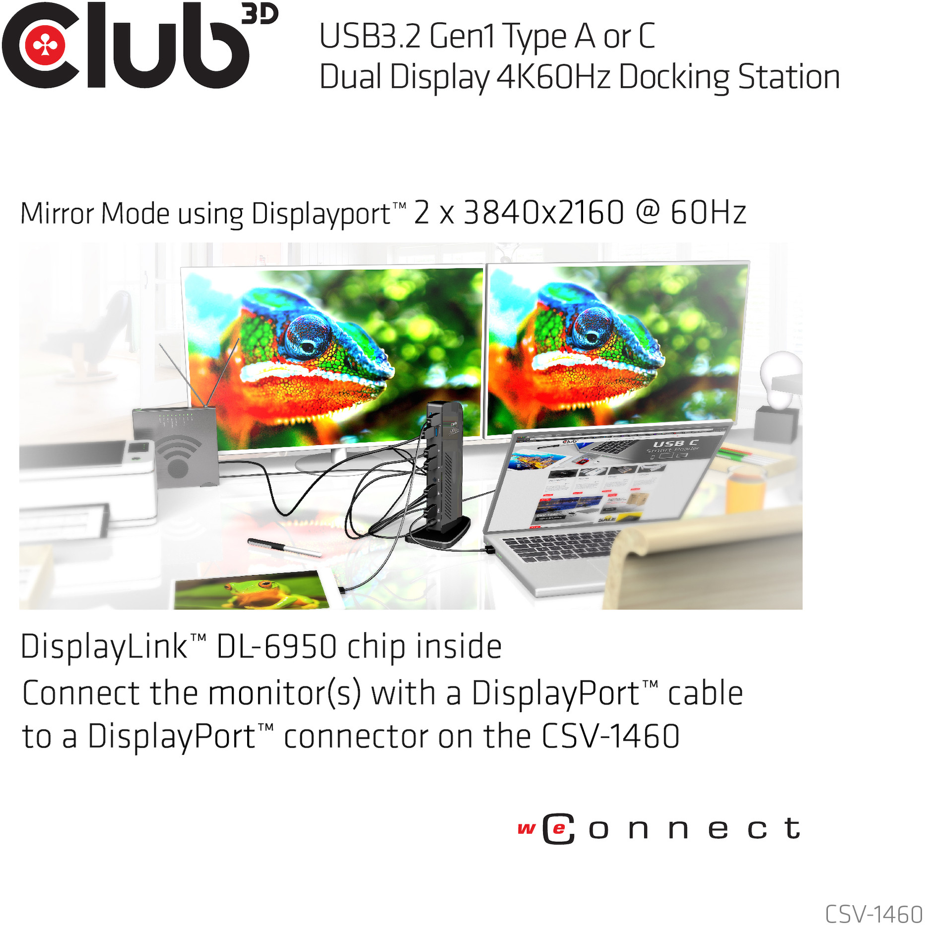 Docking stanica CLUB 3D 4K 60Hz USB3 ->6xUSB3/2xDP/LAN/Audio crna-6