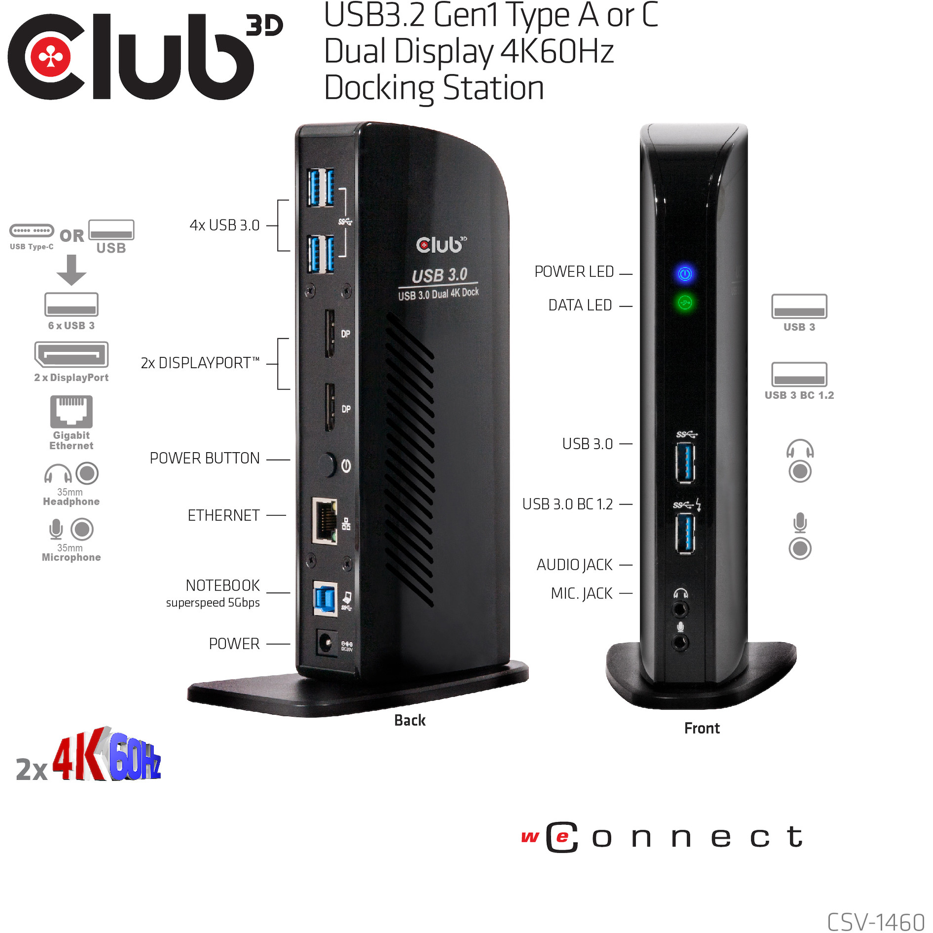 Docking stanica CLUB 3D 4K 60Hz USB3 ->6xUSB3/2xDP/LAN/Audio crna-10
