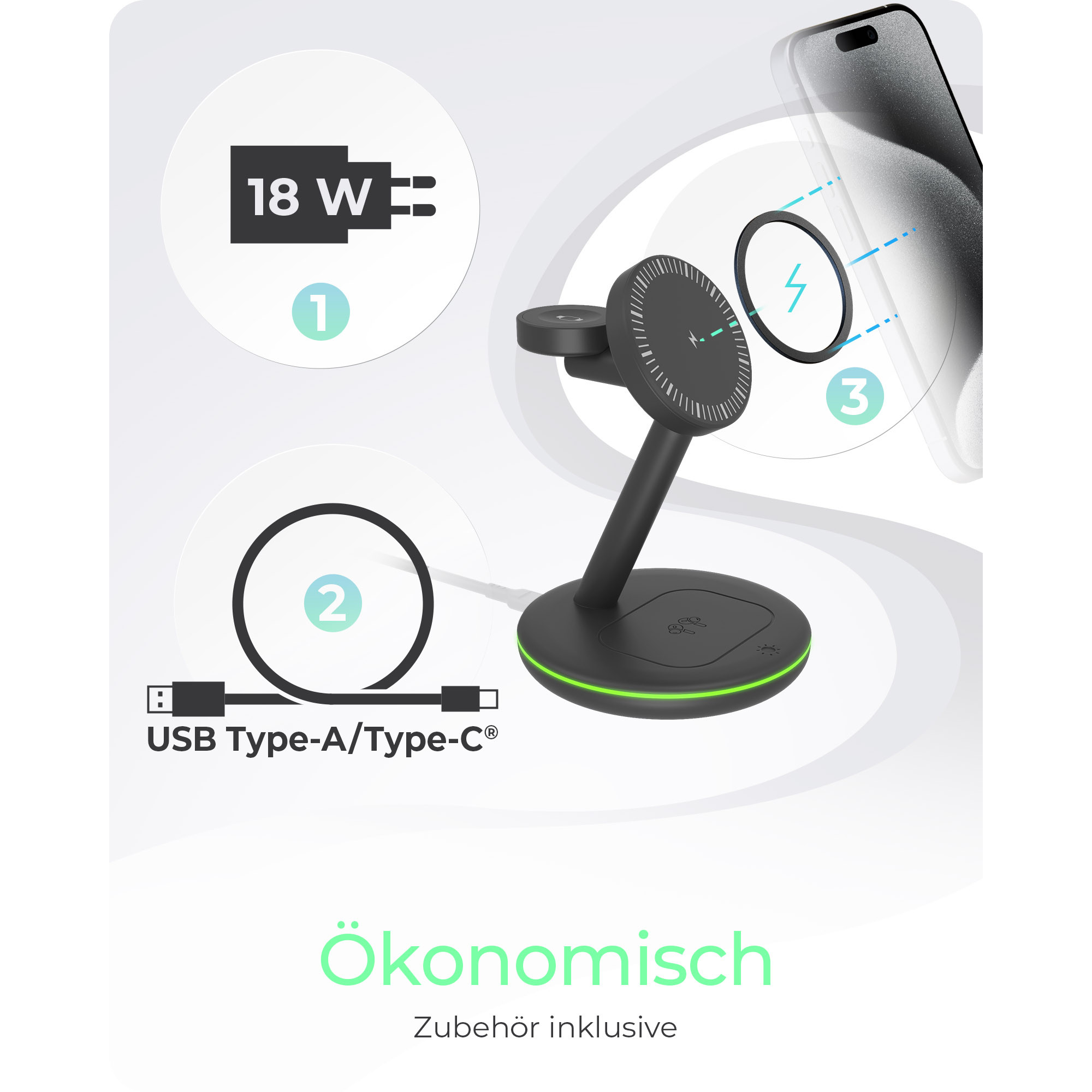 Stanica za punjenje ICY BOX IB-MS506-W 3-u-1 magnetska za iPhone/Watch/AirPods, bijela-4
