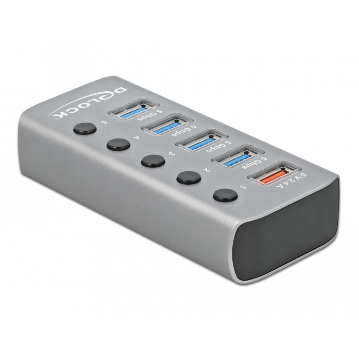 Hub DELOCK USB 3.2 Gen 1 4 Ports + 1 Schnellladeport s prekidačem i osvjetljenjem-0