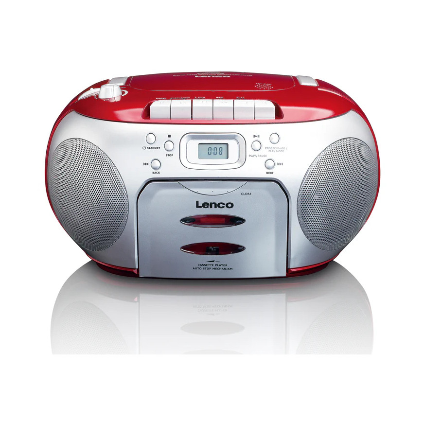 Radio prijemnik LENCO SCD-420RD FM, CD Player, kasetofon, 3.5mm, LCD zaslon, srebrno crveni