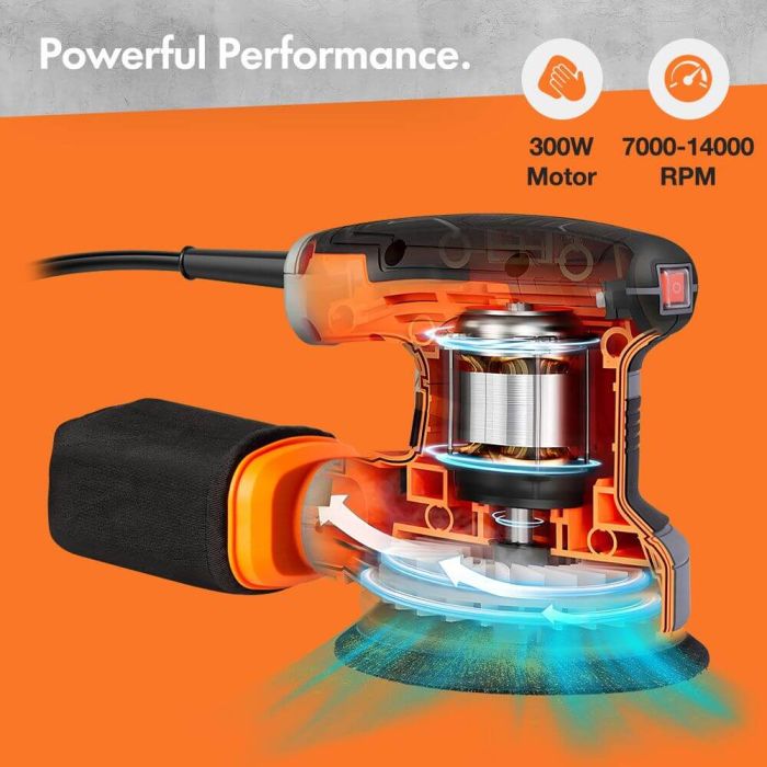 Ekscentrični brusilnik VONHAUS 300 W (300 W, 6 brzina, 14.000 vrt/min, 125 mm)-1