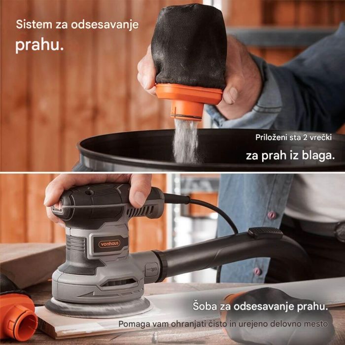 Ekscentrični brusilnik VONHAUS 300 W (300 W, 6 brzina, 14.000 vrt/min, 125 mm)-10