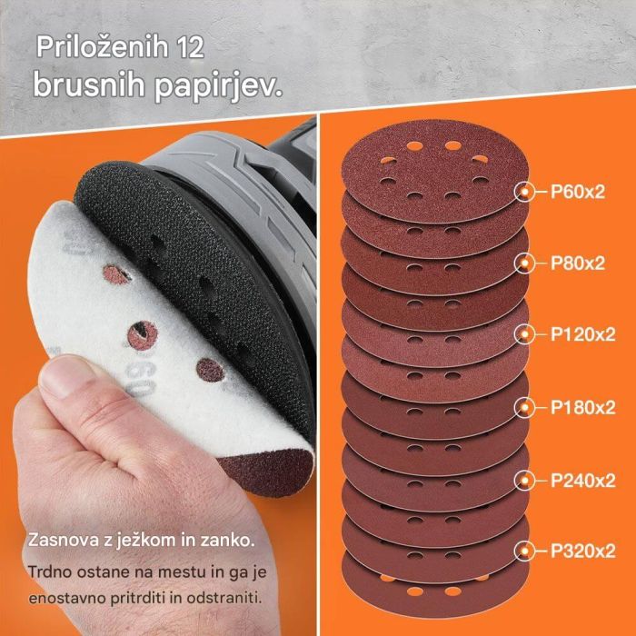 Ekscentrični brusilnik VONHAUS 300 W (300 W, 6 brzina, 14.000 vrt/min, 125 mm)-9