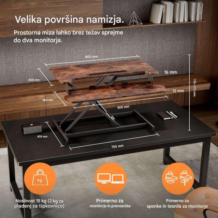 Pretvornik VONHAUS Nastavek za stoječo pisalno mizo (dimenzije (v) 11,5–51 cm x (š) 80 cm x (g) 40,5 cm, nosivost 15 kg)-7