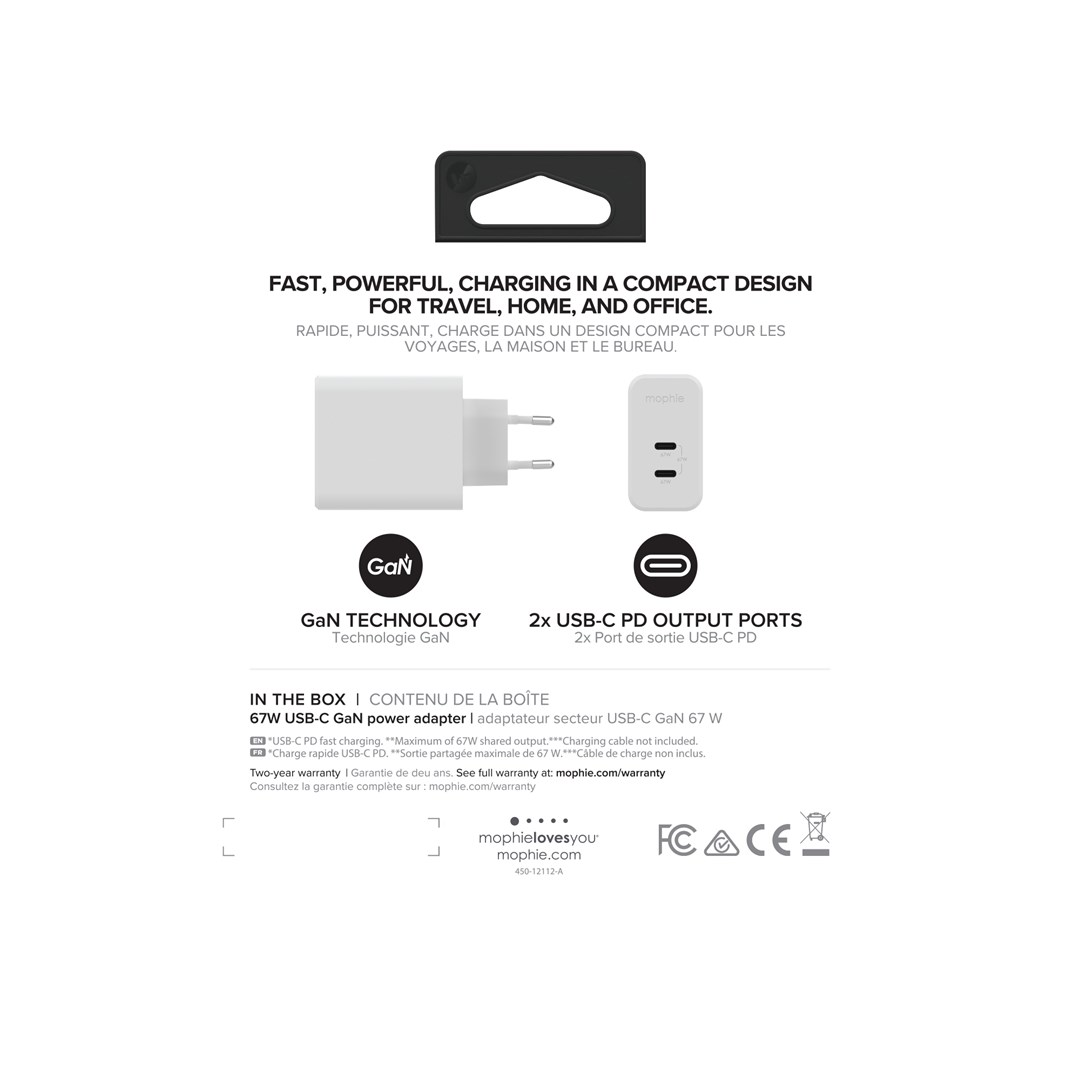 Punjač MOPHIE speedport 67 GaN 67W Dual USB-C PD bijeli-2