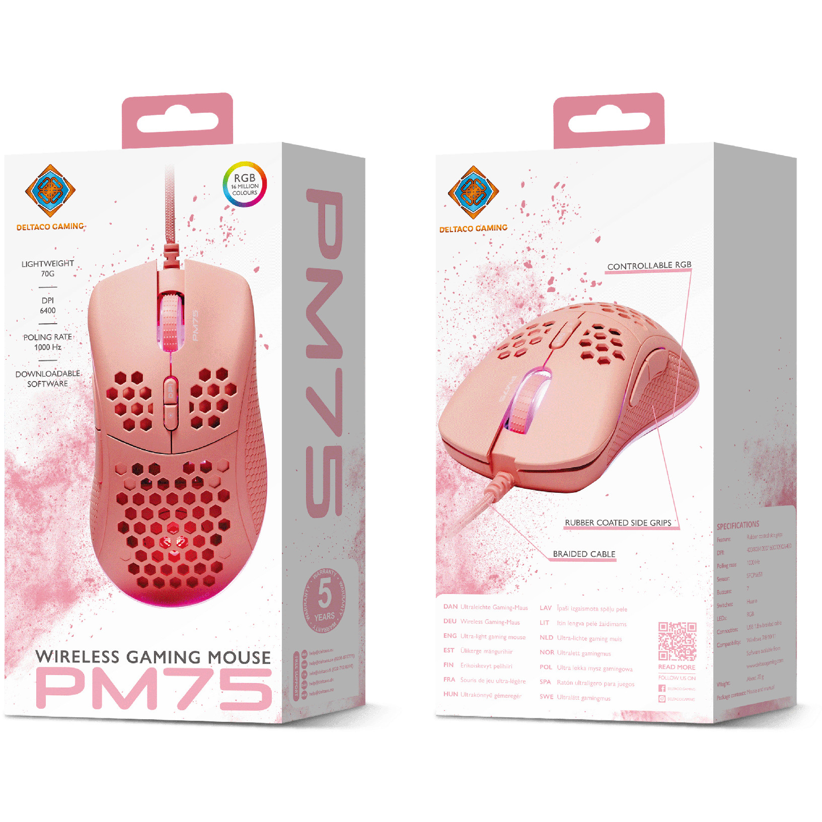 Maus DELTACO Gaming USB RGB pink-6