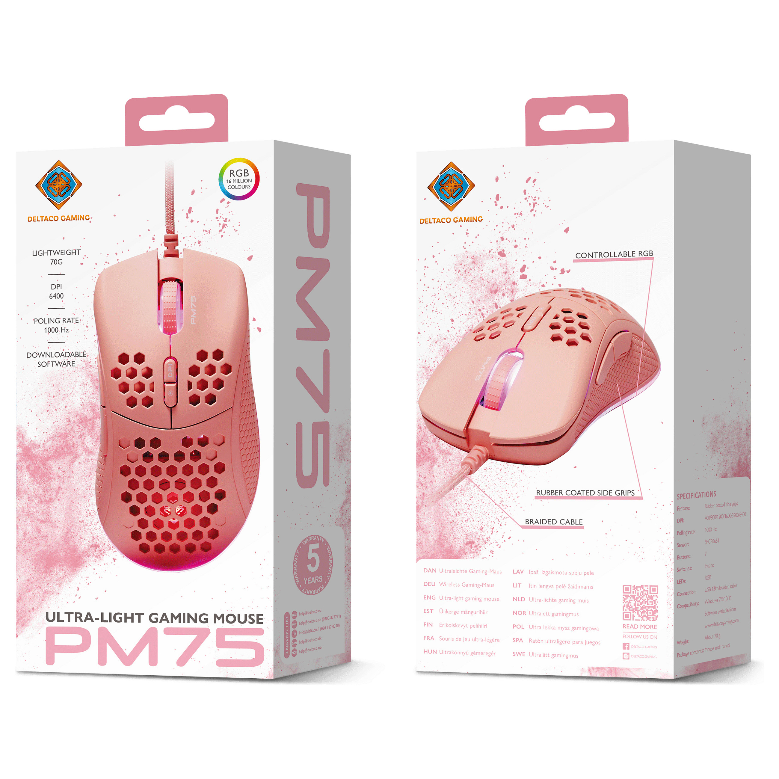 Maus DELTACO Gaming USB RGB pink-8