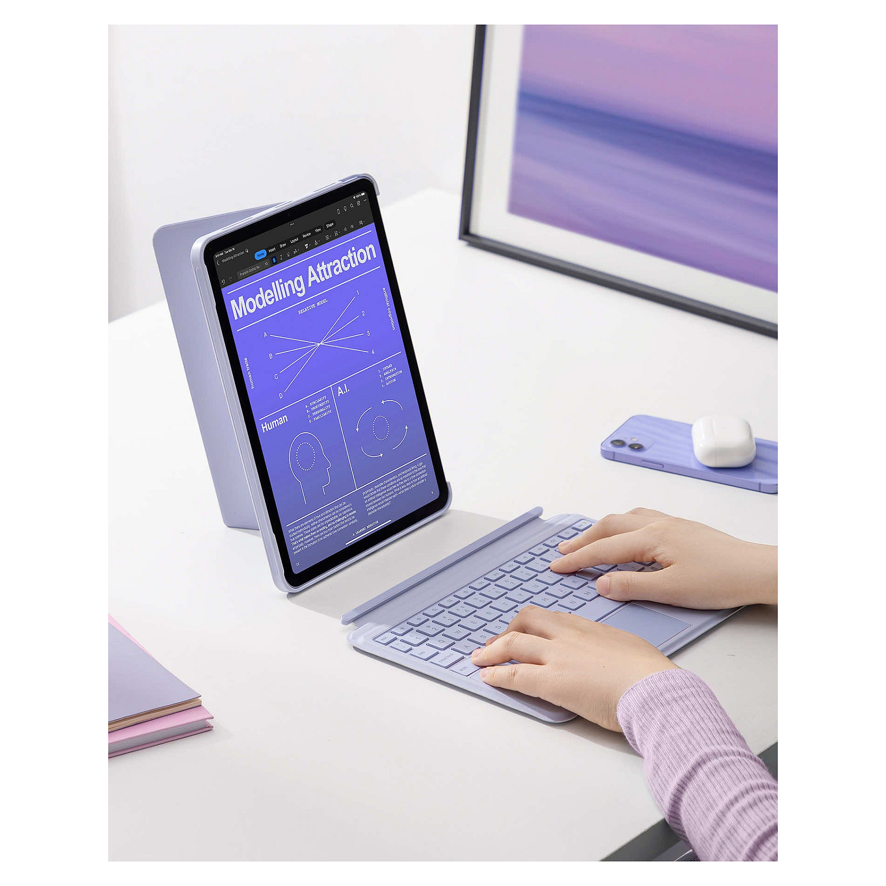 Tipkovnica INATECK iPad 11" iPad Air 4/5Gen. QWERTZ ljubičasta boja – internacionalna non HR tipkovnica-2