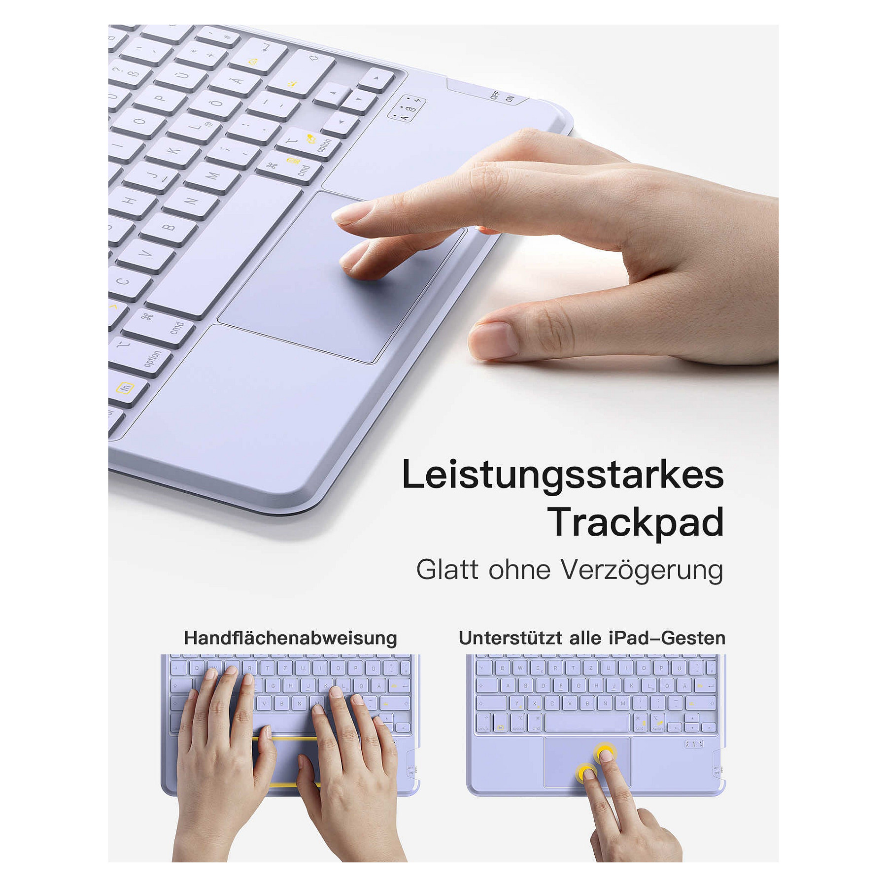 Tipkovnica INATECK iPad 11" iPad Air 4/5Gen. QWERTZ ljubičasta boja – internacionalna non HR tipkovnica-3