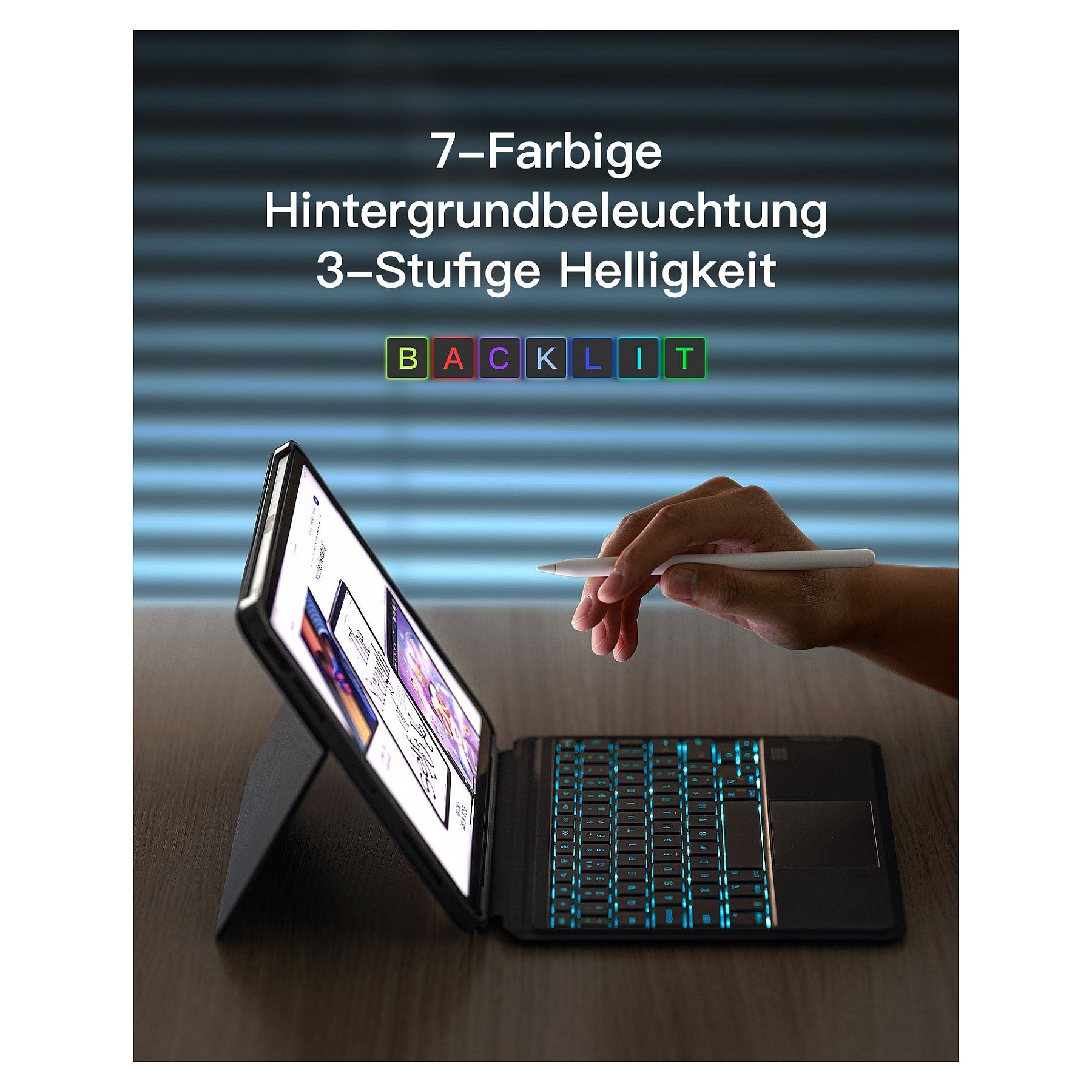 Tipkovnica INATECK iPad 11" iPad Air 4/5Gen. QWERTZ ljubičasta boja – internacionalna non HR tipkovnica-5
