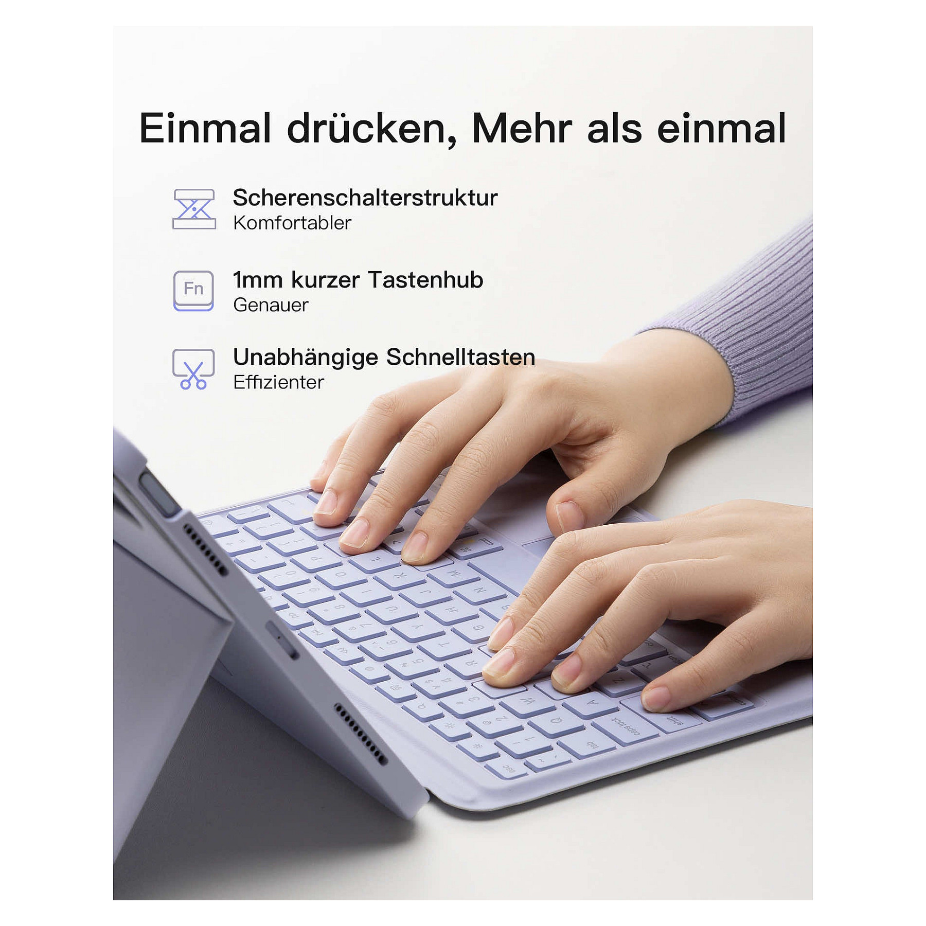 Tipkovnica INATECK iPad 11" iPad Air 4/5Gen. QWERTZ ljubičasta boja – internacionalna non HR tipkovnica-6