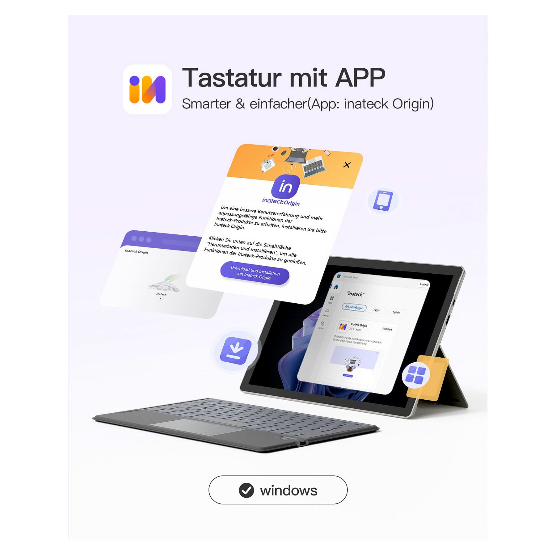 Tipkovnica INATECK Keyboard Surface gray, Sureface GO 1-4 Com. QWERTZ – internacionalna non HR tipkovnica-8