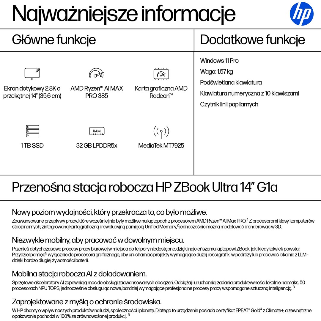Laptop HP ZBook Ultra 14 G1a Ryzen AI Max PRO 390 (14.0" 2.8K Touch OLED, Ryzen, 32GB RAM, SSD 1TB, Radeon 8050S, W11Pro)-3