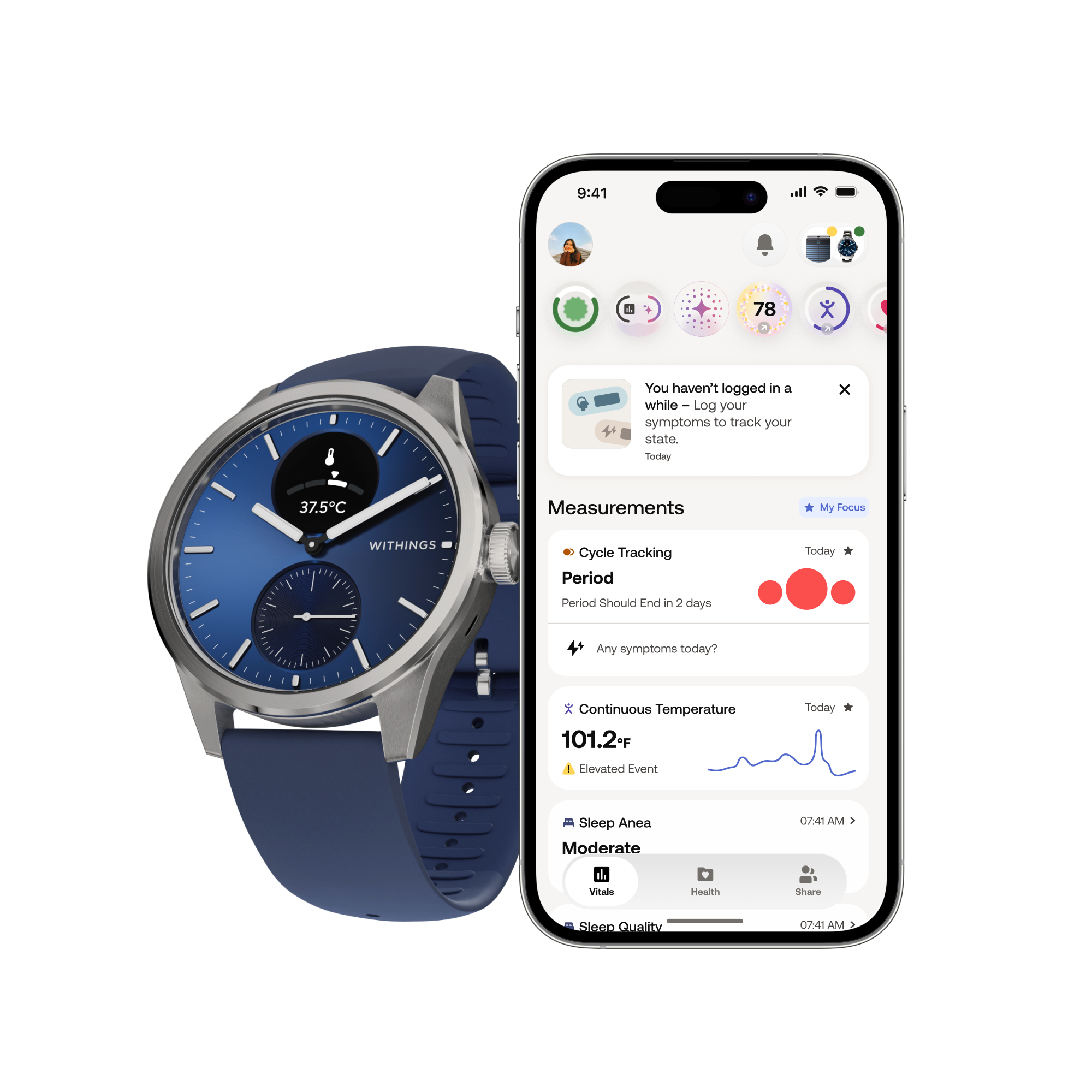 Pametni sat WITHINGS Scanwatch 2 (42mm, EKG, SpO2, safirno staklo, plavi)-10