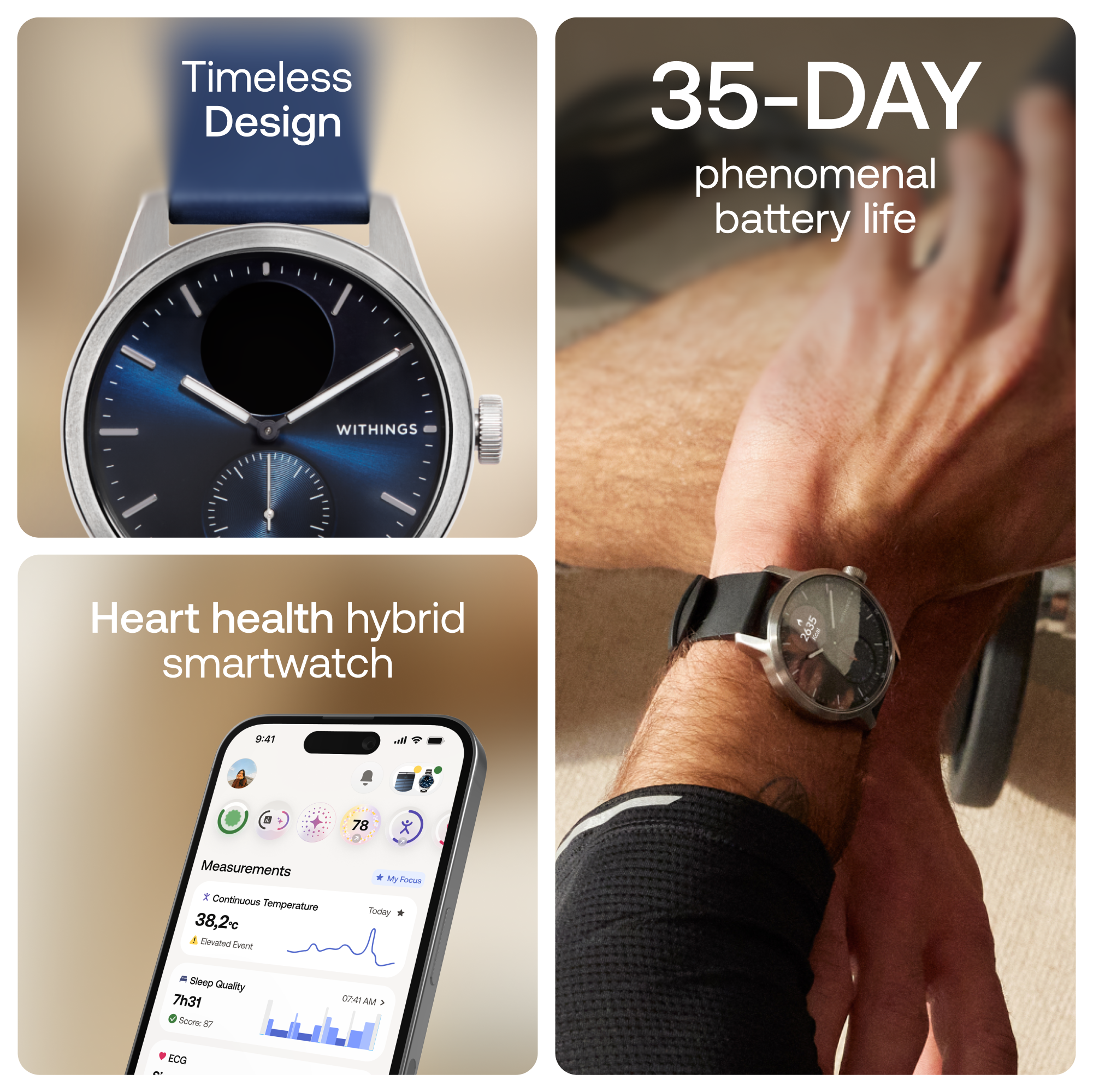 Pametni sat WITHINGS Scanwatch 2 (42mm, EKG, SpO2, safirno staklo, plavi)-8