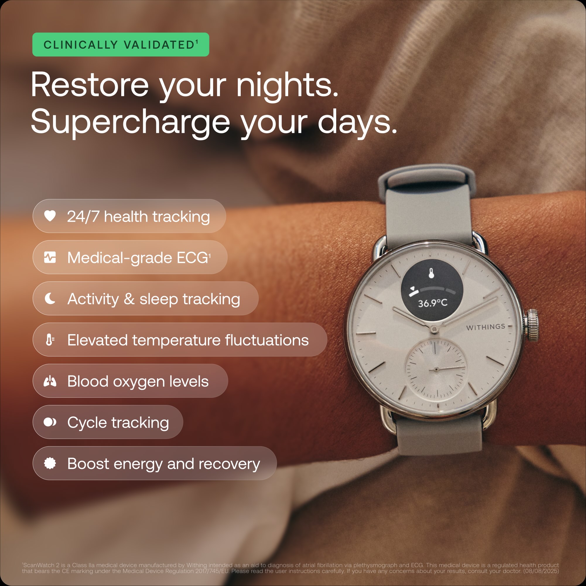 Pametni sat WITHINGS Scanwatch 2 (42mm, EKG, SpO2, safirno staklo, plavi)-2
