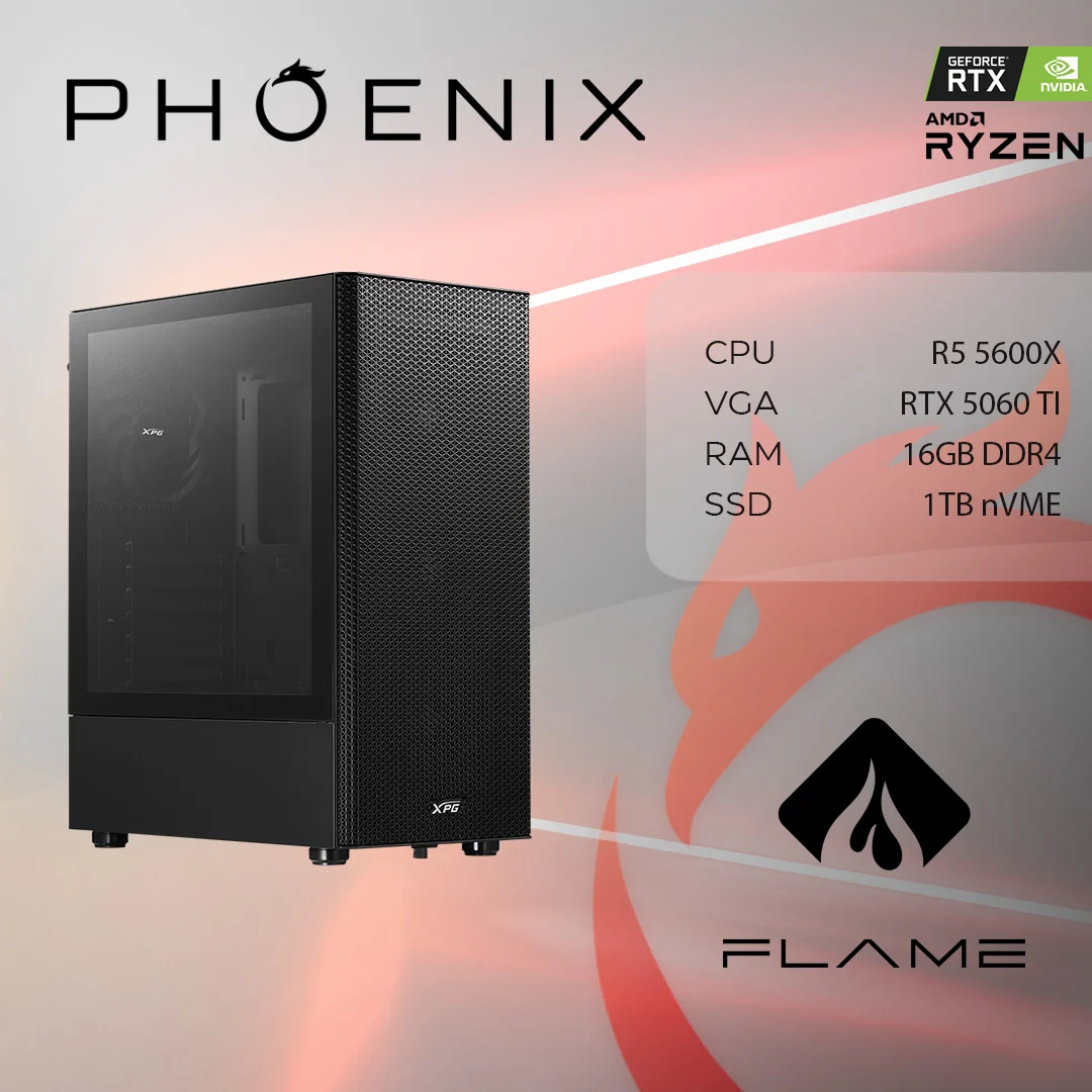 Računalo PHOENIX FLAME X-500, AMD Ryzen 5 5600X, 16GB DDR4, NVME SSD 1TB, RTX 5060 TI, 8GB/600W