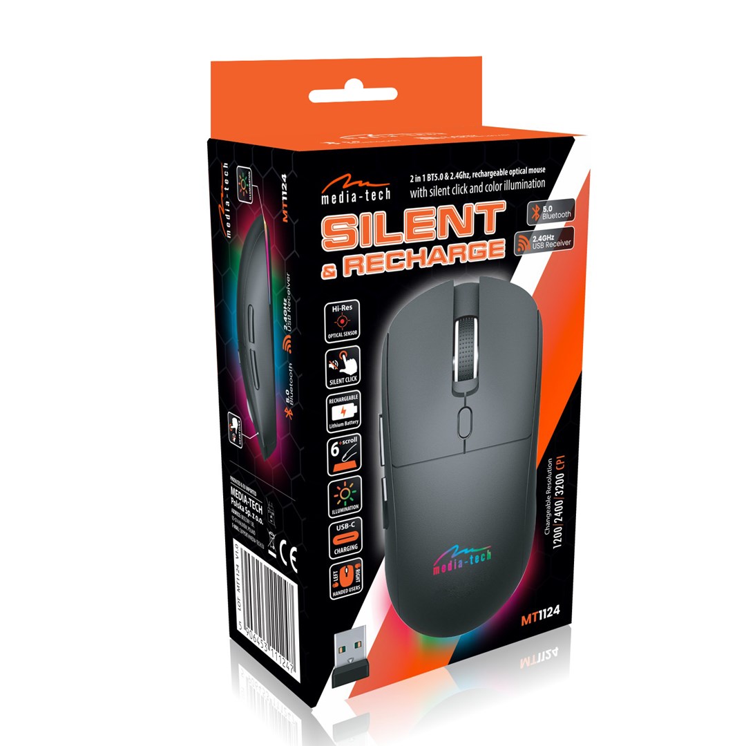 Bežični miš MEDIA TECH MT1124 2-u-1 (BT/RF) SILENT & RECHARGE-11