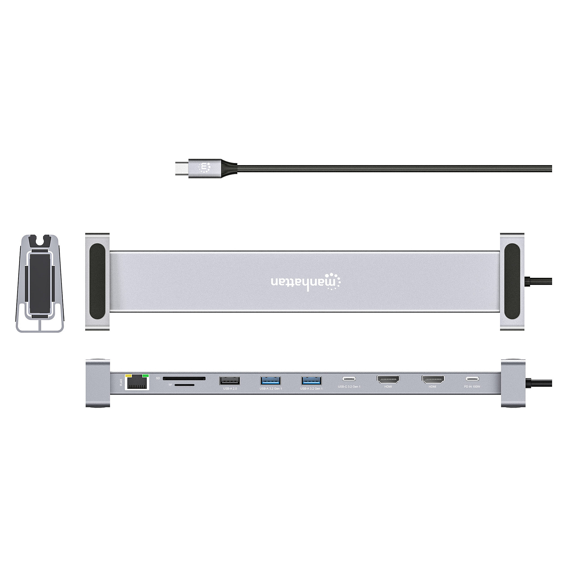 Docking stanica MANHATTAN 10-in-1 4K USB-C PD 2xHDMI-12