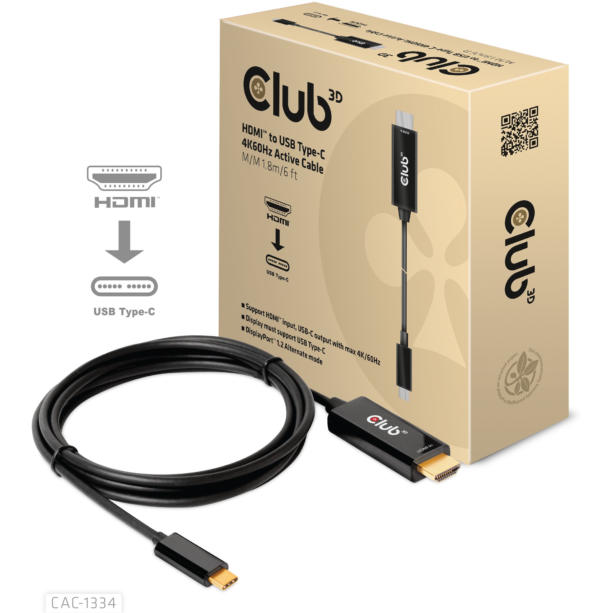 Kabel CLUB 3D HDMI-Kabel A -> USB-C aktiv 4K60Hz 1.8m-1