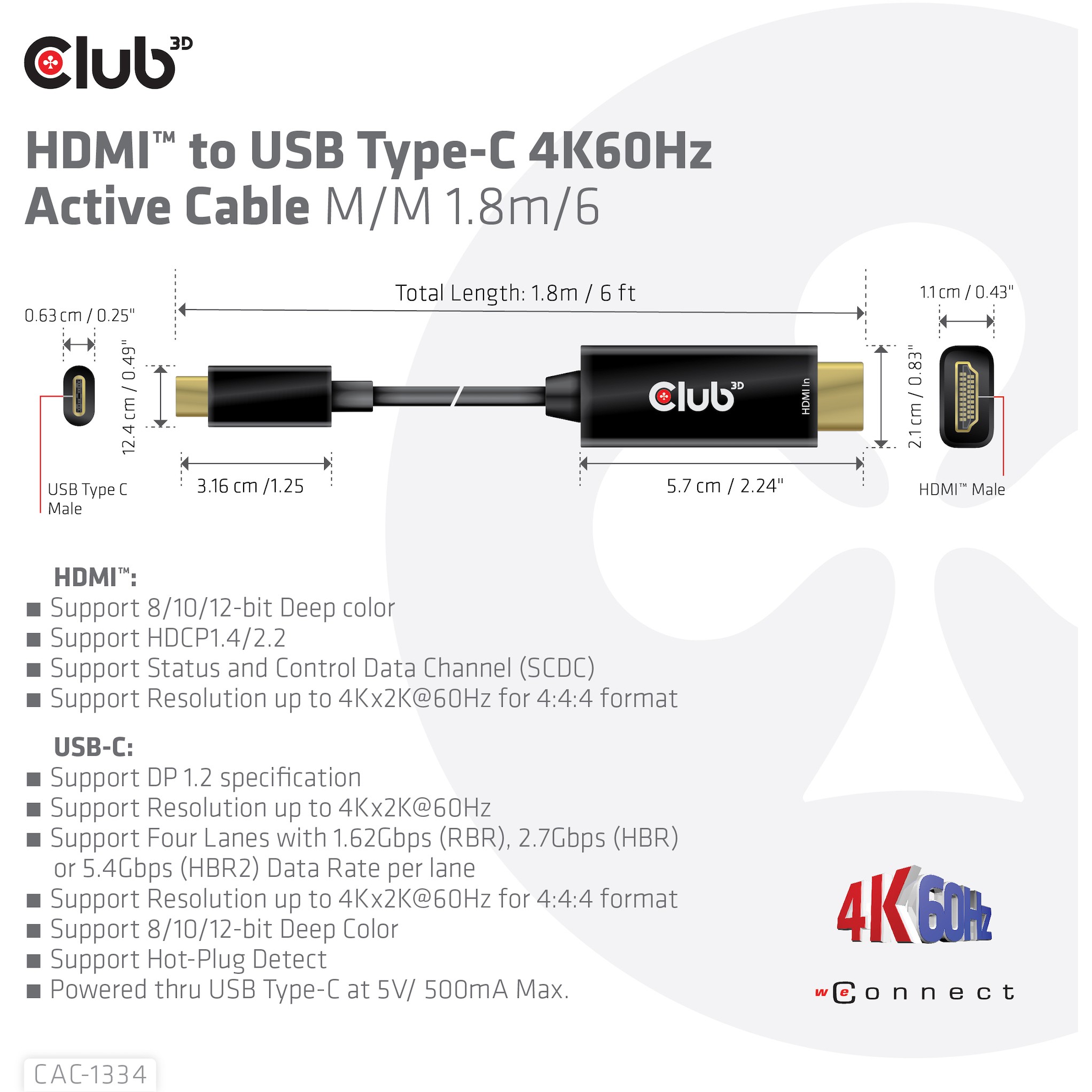 Kabel CLUB 3D HDMI-Kabel A -> USB-C aktiv 4K60Hz 1.8m-3
