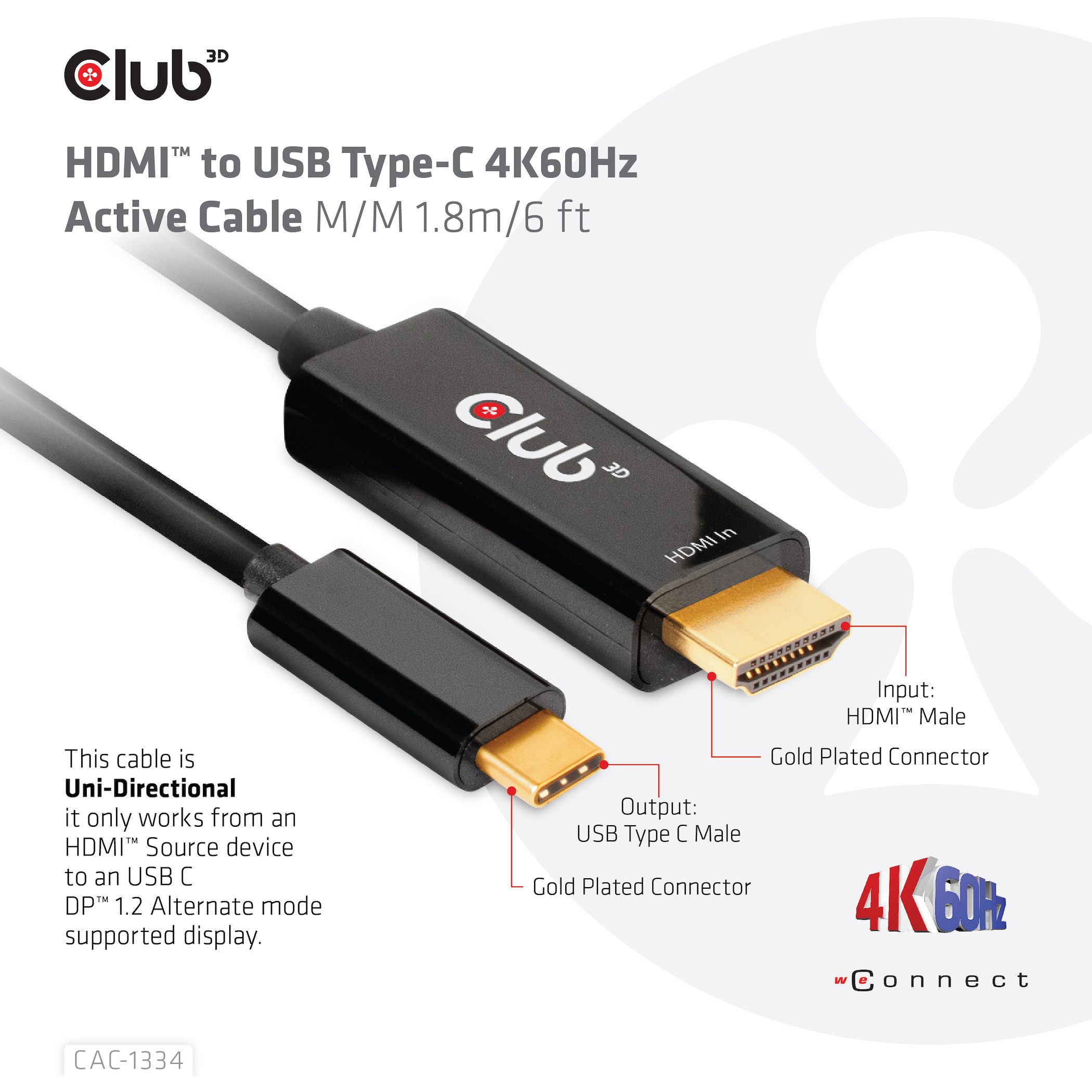 Kabel CLUB 3D HDMI-Kabel A -> USB-C aktiv 4K60Hz 1.8m-5