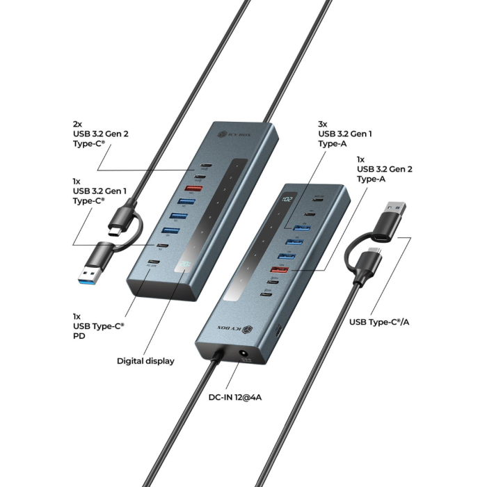 HUB ICY BOX IB-HUB1743-CPD 9-in-1 USB-C/A hub (USB-C 3.2 Gen 2, 10 Gbps, aluminij, plava boja)-1