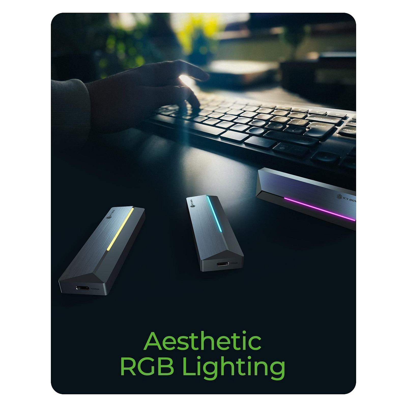 Enclosure ICY BOX IB-1826MCL-CU31 za M.2 NVMe/SATA SSD s USB-C 3.2 Gen 2 sučeljem i RGB svjetlima-9