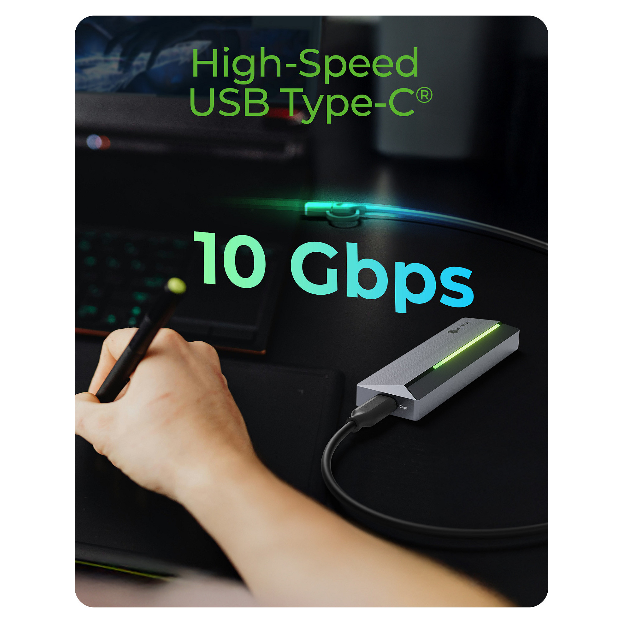 Enclosure ICY BOX IB-1826MCL-CU31 za M.2 NVMe/SATA SSD s USB-C 3.2 Gen 2 sučeljem i RGB svjetlima-10