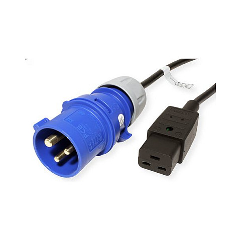 Kabel BACHMANN Kabel Stecker IEC60309-Blau - Kupplung C19 3m 16A schwarz 3m