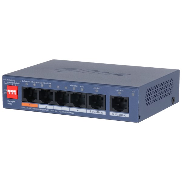 PoE Switch DAHUA CS4006-4GT-60-V2 (4x PoE, 2x Uplink, 60W)
