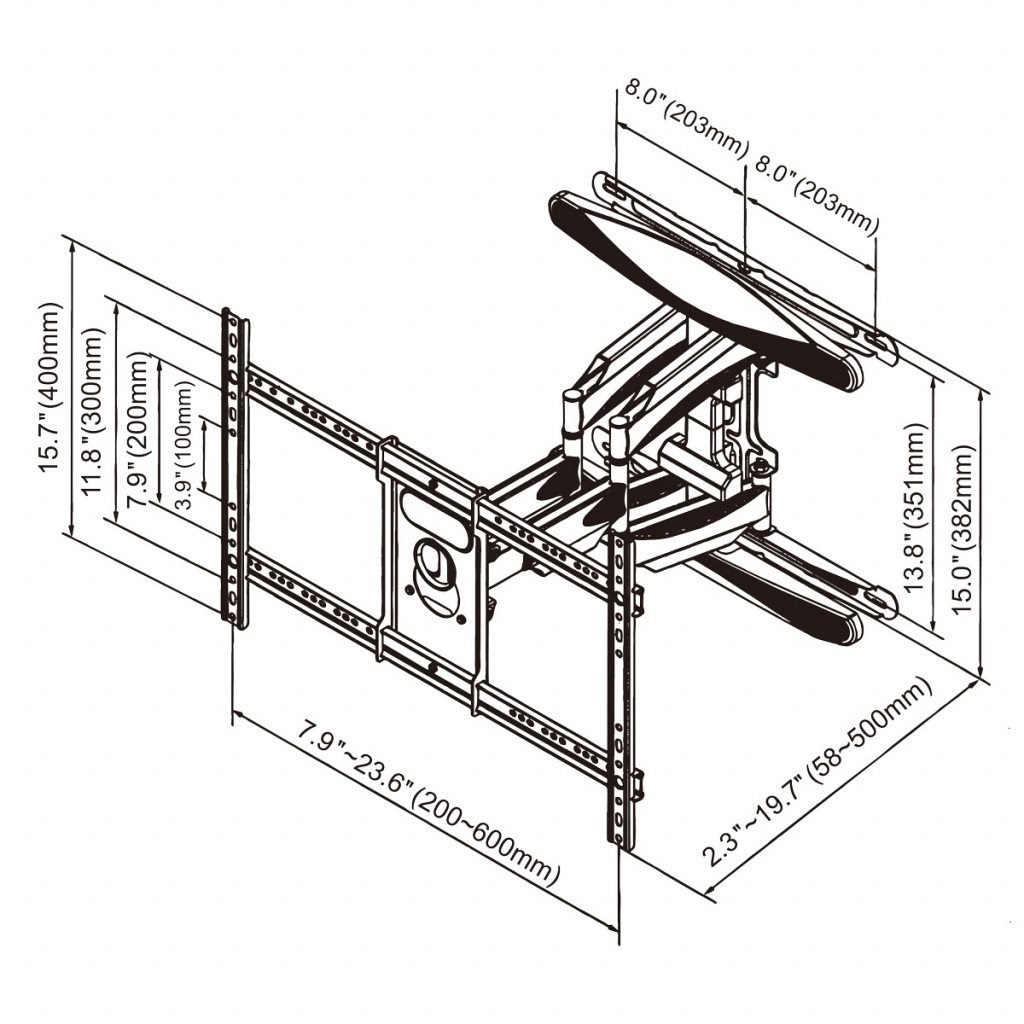TV GART LCD/LED TV mount 40-75" (max VESA 600x400, 45 kg, vertikalna/horizontalna prilagodba, 58-380 mm)-5